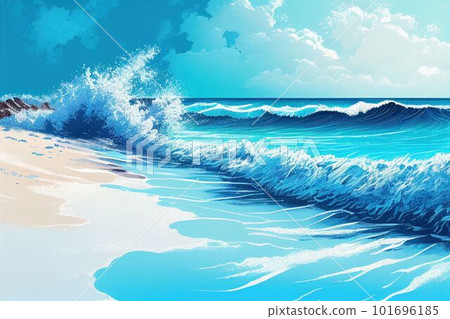 Summer beach seascape and sea wave runs over the sandy shore Created with Generative AI technology. 101696185