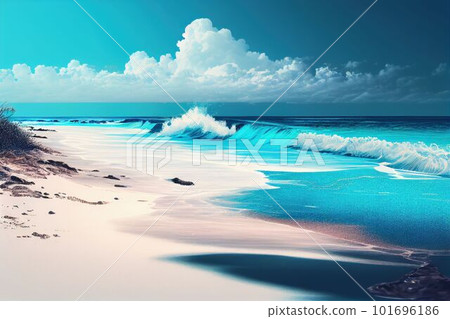Summer beach seascape and sea wave runs over the sandy shore Created with Generative AI technology. 101696186