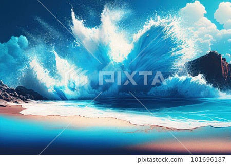 Summer beach seascape and sea wave runs over the sandy shore Created with Generative AI technology. 101696187