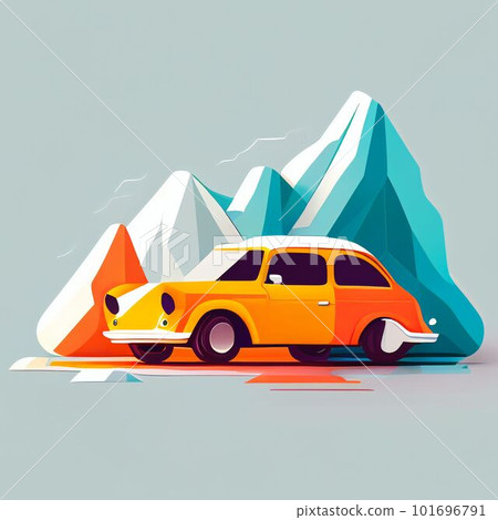 Illustration of minimalist sport car on landscape background Created with Generative AI technology. 101696791