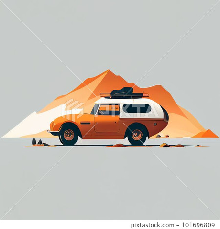 Illustration of minimalist sport car on landscape background Created with Generative AI technology. 101696809