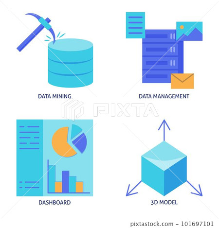 Data mining and management flat icon set Data mining and management flat icon set 101697101