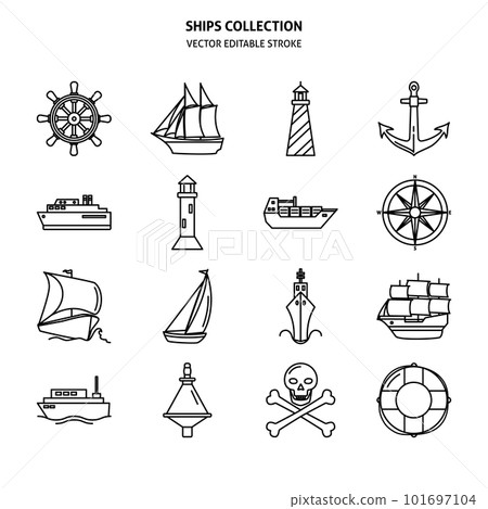 Sea collection of ship and nautical icons in line style Sea collection of ship and nautical icons in line style 101697104