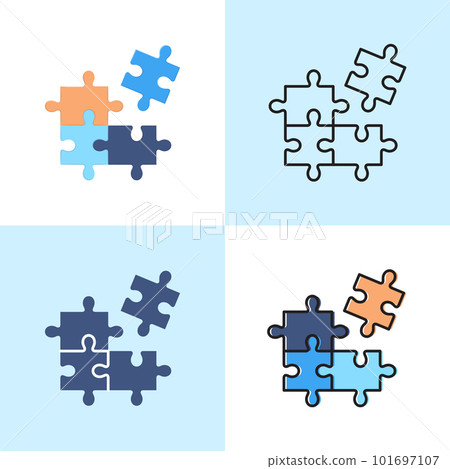 Jigsaw puzzle icon set in flat and line styles 101697107