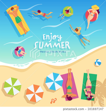 Landscape design of people enjoying sea bathing 101697147