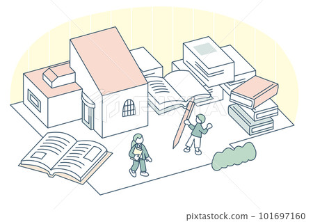 作業本和書籍堆積如山。 101697160