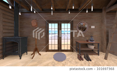 One room with wooden interior One room with wooden interior 101697368