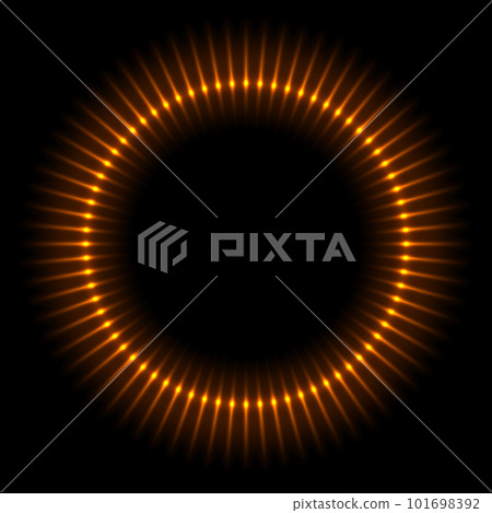 Solar eclipse with gold fiery flashes on edge vector illustration. Abstract golden circle frame of sun, planet or star with sparkles and energy flare, globe with glow light effect of shiny corona Solar eclipse with gold fiery flashes on edge vector illustration. Abstract golden circle frame of sun, planet or star with sparkles and energy flare, globe with glow light effect of shiny corona 101698392
