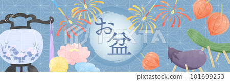 日本橫幅 D 藍色與盂蘭盆節的插圖 101699253