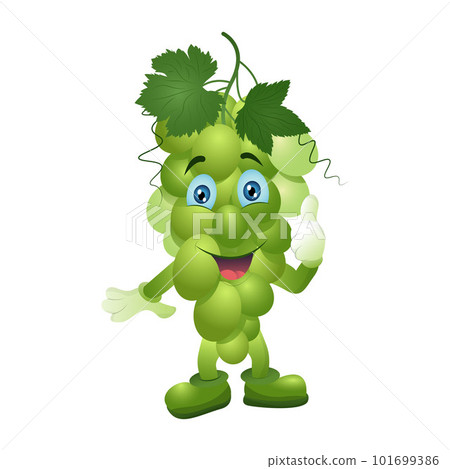 Funny cute character green table grapes. Vector illustration realistic style Funny cute character green table grapes. Vector illustration realistic style 101699386