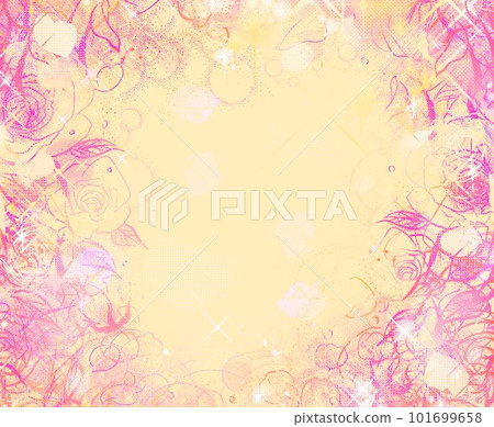 女孩卡通閃閃發光的星星、粉紅玫瑰和花瓣舞動的筆劃彩色插圖 女孩卡通閃閃發光的星星、粉紅玫瑰和花瓣舞動的筆劃彩色插圖 101699658