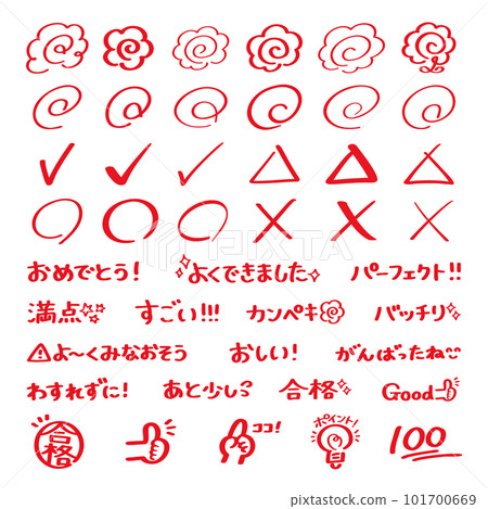 Red pen scoring icon and cheering comment set for teachers 101700669