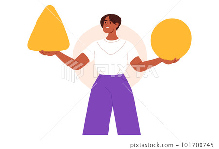 Man making decision. Person doubting,choosing between two alternatives, solving problems. Dilemma concept. Flat vector illustration 101700745