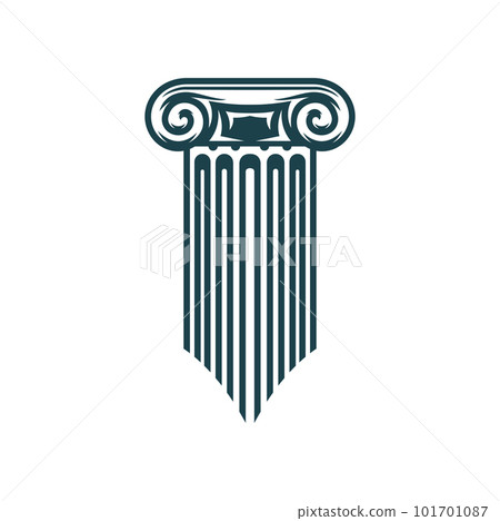 Column pillar icon, law or lawyer legal business and justice firm vector symbol. Greek ancient column pillar icon for attorney or law office, judge or legislation university and court or courthouse 101701087