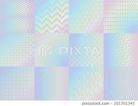 Hologram texture patterns, glitter foil with rainbow gradient, vector background. Holographic neon color gradient patterns with iridescent foil glitter holography effect of color gradation background 101701345