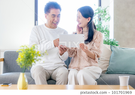 Senior couple looking at tablet 101701969