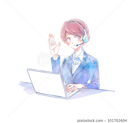 A woman who works at a call center Click here A woman who works at a call center Click here 101702604