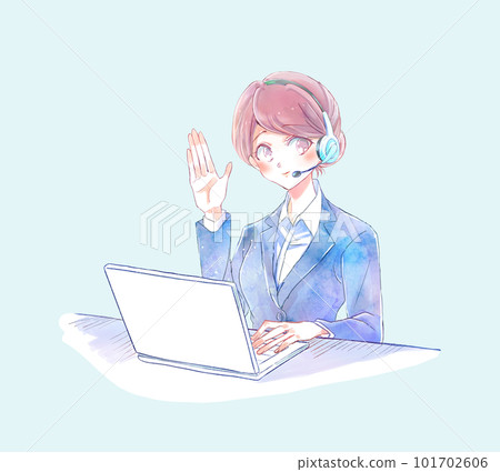 A woman who works at a call center Click here 101702606