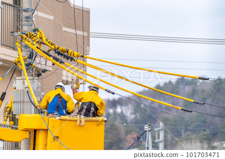 Wire protection cover, wire, electrical equipment work, work at height, construction site Wire protection cover, wire, electrical equipment work, work at height, construction site 101703471