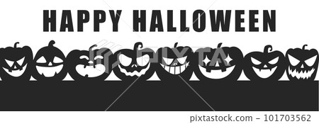 Happy Halloween pumpkin characters banner. Spooky jack pumpkin poster. pumpkin Horror Holiday Silhouette. Flat vector illustration isolated on white background 101703562