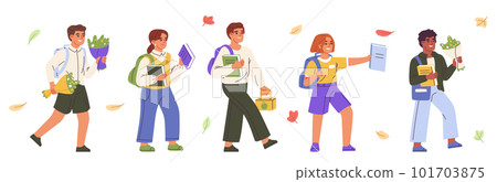 Group of pupils going to elementary or middle school. Diverse small primary students. Collection of children. Flat vector illustration Group of pupils going to elementary or middle school. Diverse small primary students. Collection of children. Flat vector illustration 101703875