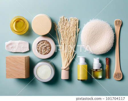 A Zero Waste Bathroom Sanctuary with Sustainable Beauty and Skincare Products. Generative AI. 101704117