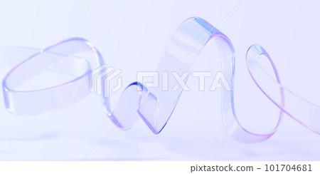 Transparent iridescent ribbon 3d render. Flying wavy curved line of plastic, acrylic or glass, holographic clear liquid tape with gradient texture, isolated abstract geometric shape. 3D illustration 101704681