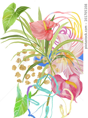 Acrylic tropical poster of anthurium, plumeria,... - Stock Illustration  [101705108] - PIXTA