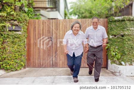 happy senior going outside home together with good health have freedom retirement moment use golden time to enjoy the period of freedom happy senior going outside home together with good health have freedom retirement moment use golden time to enjoy the period of freedom 101705152