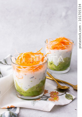 Healthy breakfasts, avocado and yogurt with chia Healthy breakfasts, avocado and yogurt with chia 101705334