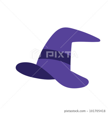 Halloween witch hat. Witch hat with buckle. Design element for Halloween. Flat vector illustration isolated on black background 101705418