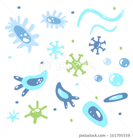 Abstract bacteria or cell elements set. Cartoon childhood vector illustration 101705559