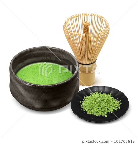 Illustration real of matcha and tea whisk Illustration real of matcha and tea whisk 101705612