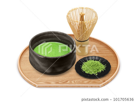 抹茶和茶拂的真實插圖 101705636