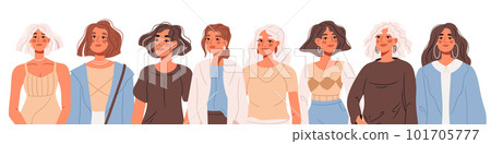 Banner with woman in trendy casual urban outfits. Group portrait of young modern woman. Flat vector illustrations 101705777