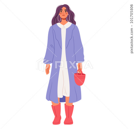 Modern woman wearing fashion clothes. Pretty girl wearing stylish clothes, purse, shoes. Woman wearing modern casual summer apparel. Flat vector illustration Modern woman wearing fashion clothes. Pretty girl wearing stylish clothes, purse, shoes. Woman wearing modern casual summer apparel. Flat vector illustration 101705806