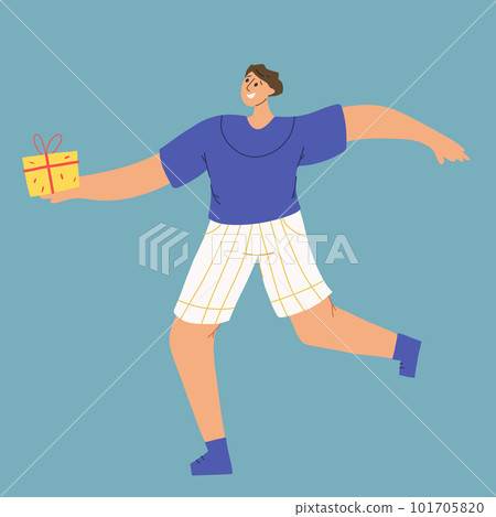 The man gives a gift. Holiday Birthday. The man is dancing with a gift. Hand draw style The man gives a gift. Holiday Birthday. The man is dancing with a gift. Hand draw style 101705820