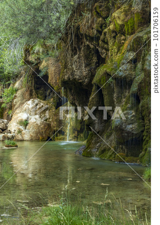 The spring of river Cuervo (Nacimiento del Rio Cuervo) in Cuenca, Castilla La Mancha, Spain 101706159