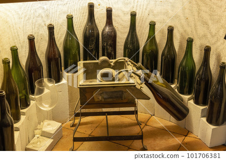 Traditional winemaking equipment in Castello di Razzano, Piedmont, Italy Traditional winemaking equipment in Castello di Razzano, Piedmont, Italy 101706381