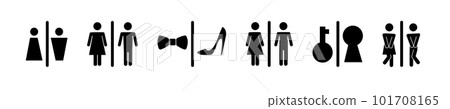 Restroom or bathroom for man and woman to peeing. Funny vector WC pictogram icon or sign. World toilet day. Stickman bath room. Unisex. Clean the toilets 101708165
