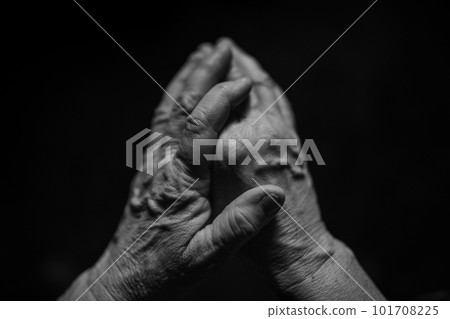 Close up of wrinkled hands, black and white. Close up of wrinkled hands, black and white. 101708225