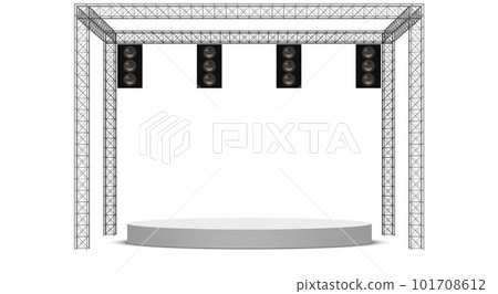 white stage and speaker with spotlight on the truss system on the white background 101708612