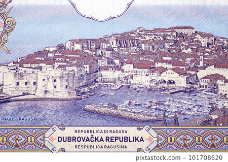View of the historic city of Dubrovnik from money View of the historic city of Dubrovnik from money 101708620