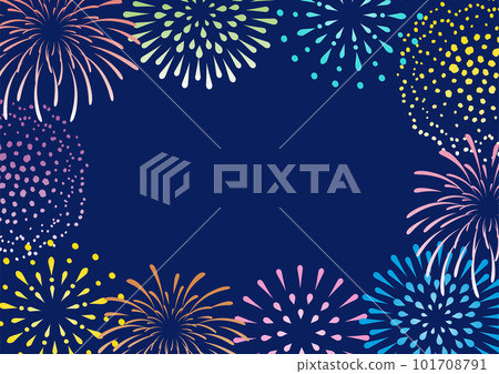 水平的五顏六色的煙花框架藏青色 水平的五顏六色的煙花框架藏青色 101708791