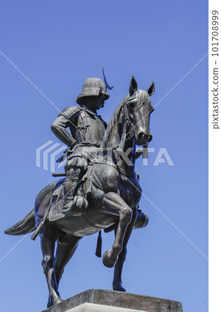 Equestrian statue of Date Masamune in the blue sky 101708999