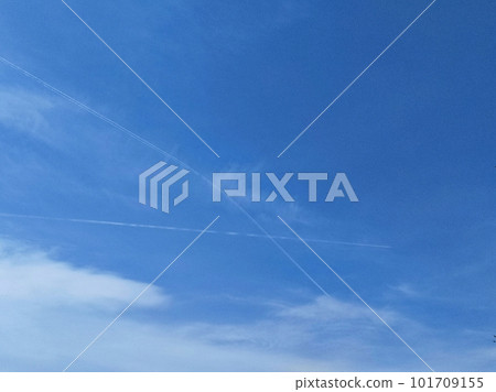 Two contrails in the blue sky 101709155