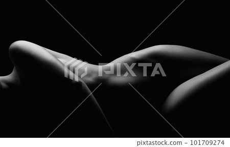 lying Nude Woman in the Dark. Beautiful Sexy Naked Body Girl 101709274
