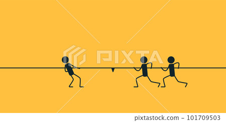 Tug of war. Rivalry between teams. The concept of the competition. Vector illustration on a yellow background. One against the team. Tug of war. Rivalry between teams. The concept of the competition. Vector illustration on a yellow background. One against the team. 101709503