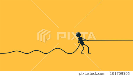 Tug of war. A man pulls a rope. Vector illustration on a yellow background. Tug of war. A man pulls a rope. Vector illustration on a yellow background. 101709505