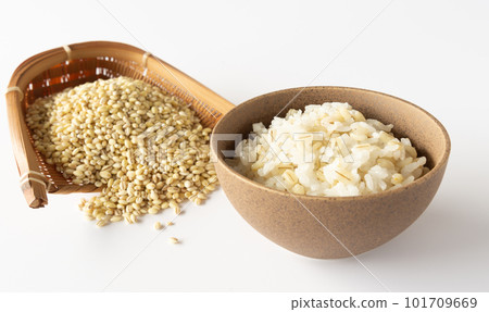 糯米飯和漏勺生糯米 糯米飯碗 101709669